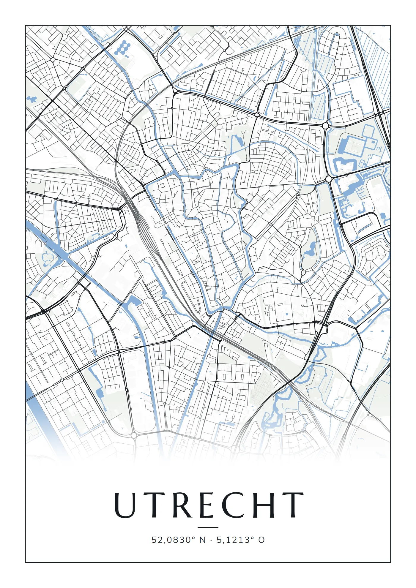 Poster van Utrecht, de hele stad, stadsposter in de stijl Blauw water