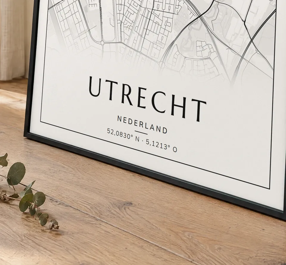 Poster van Utrecht, de hele stad, stadsposter in de stijl Klassiek, in een zwarte lijst