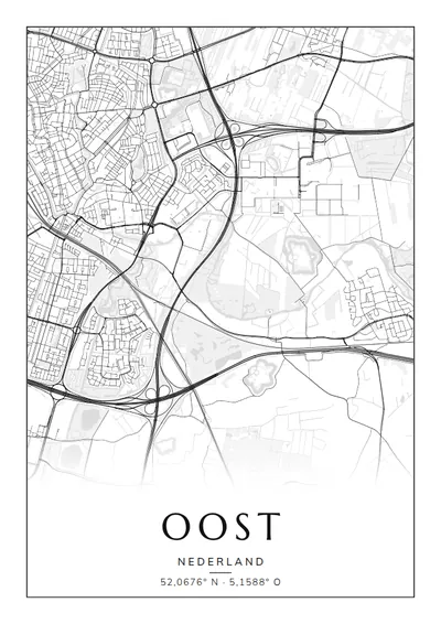 Poster van Utrecht, de wijk Oost, stadsposter in de stijl Zwart-wit
