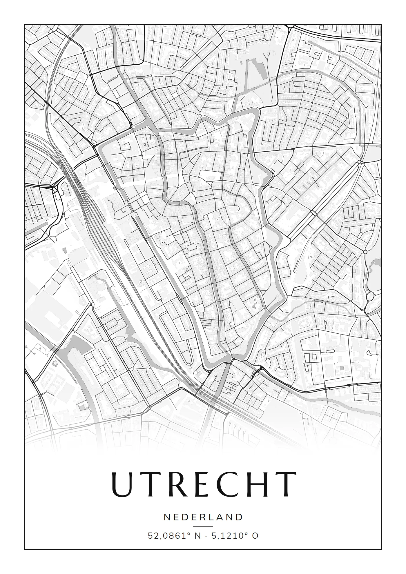 Poster van Utrecht, de wijk Binnenstad, stadsposter in de stijl Klassiek