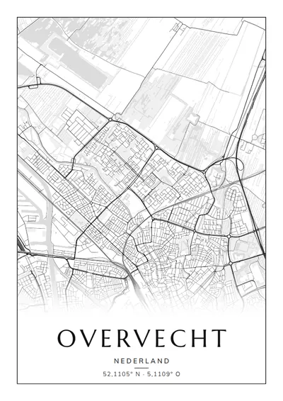 Poster van Utrecht, de wijk Overvecht, stadsposter in de stijl Zwart-wit