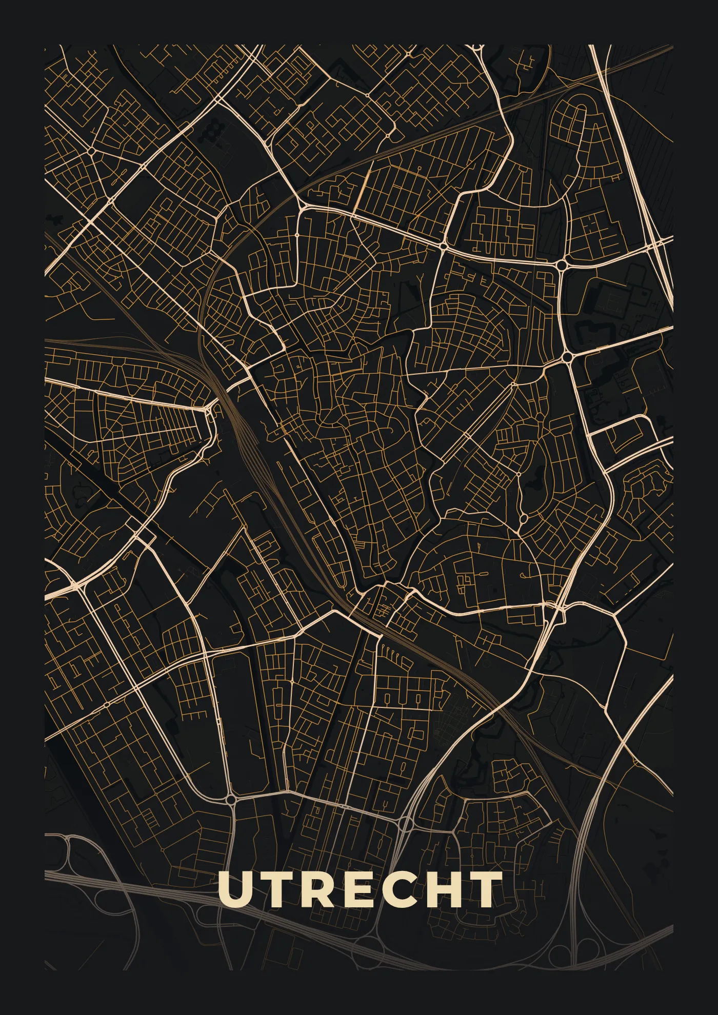 Poster van Utrecht, de hele stad, stadsposter in de stijl Stad bij nacht