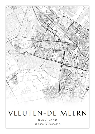 Poster van Utrecht, de wijk Vleuten-De Meern, stadsposter in de stijl Zwart-wit