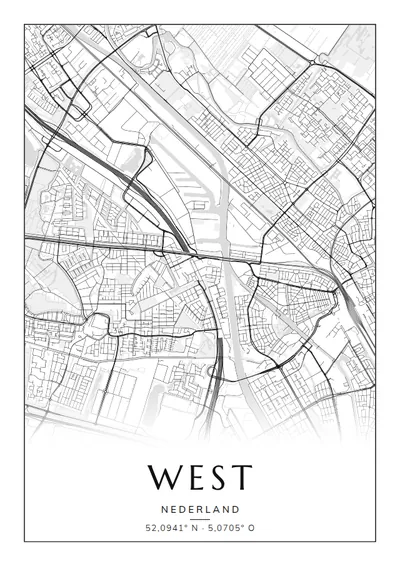 Poster van Utrecht, de wijk West, stadsposter in de stijl Zwart-wit