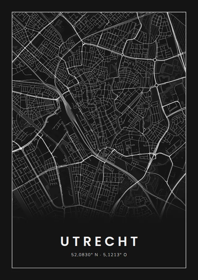 Poster van Utrecht, de hele stad, stadsposter in de stijl Wit op zwart