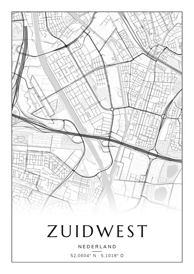 Poster van Utrecht, de wijk Zuidwest, stadsposter in de stijl Zwart-wit