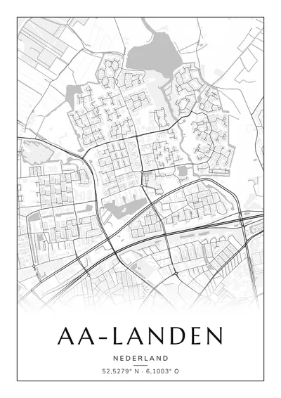 Poster van Zwolle, de wijk Aa-landen, stadsposter in de stijl Zwart-wit
