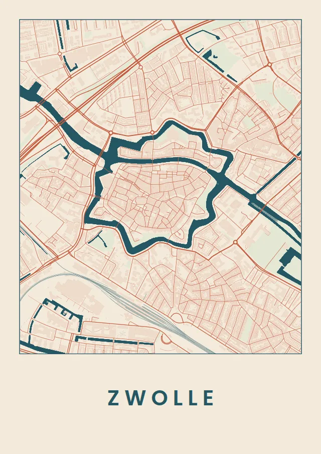 Poster van Zwolle, de hele stad, stadsposter in de stijl Affiche