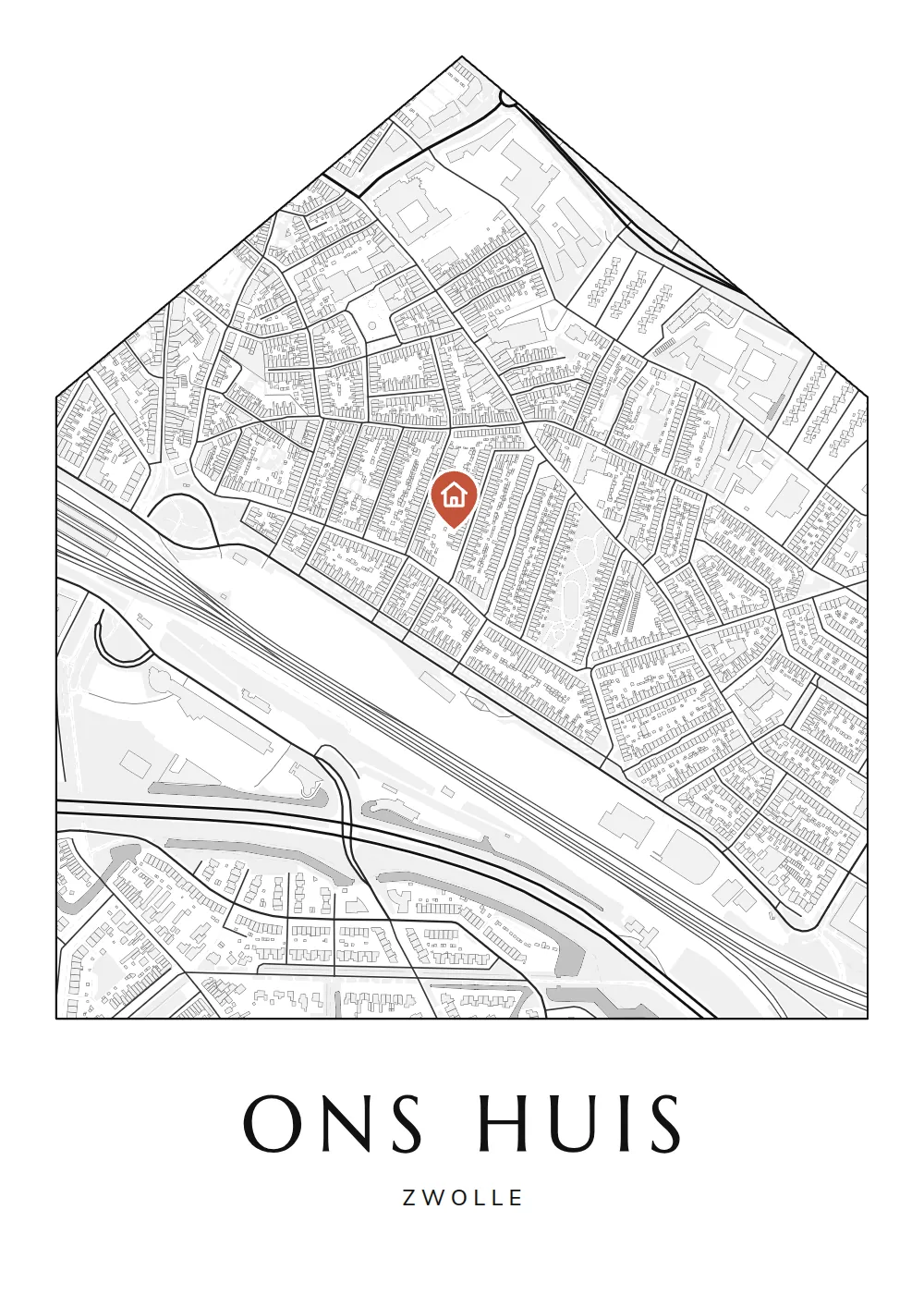 Poster van Zwolle, de wijk Assendorp, stadsposter in de stijl Ons huis