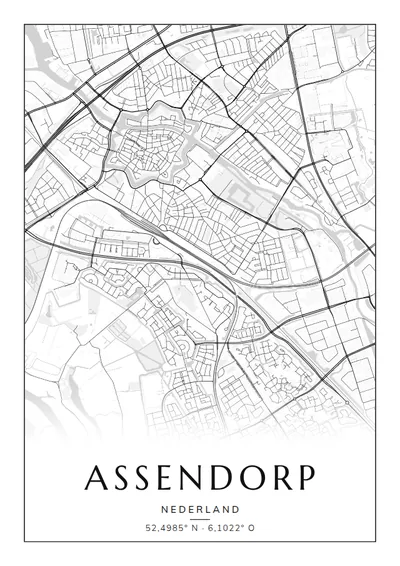 Poster van Zwolle, de wijk Assendorp, stadsposter in de stijl Zwart-wit