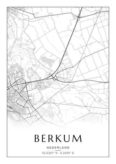 Poster van Zwolle, de wijk Berkum, stadsposter in de stijl Zwart-wit