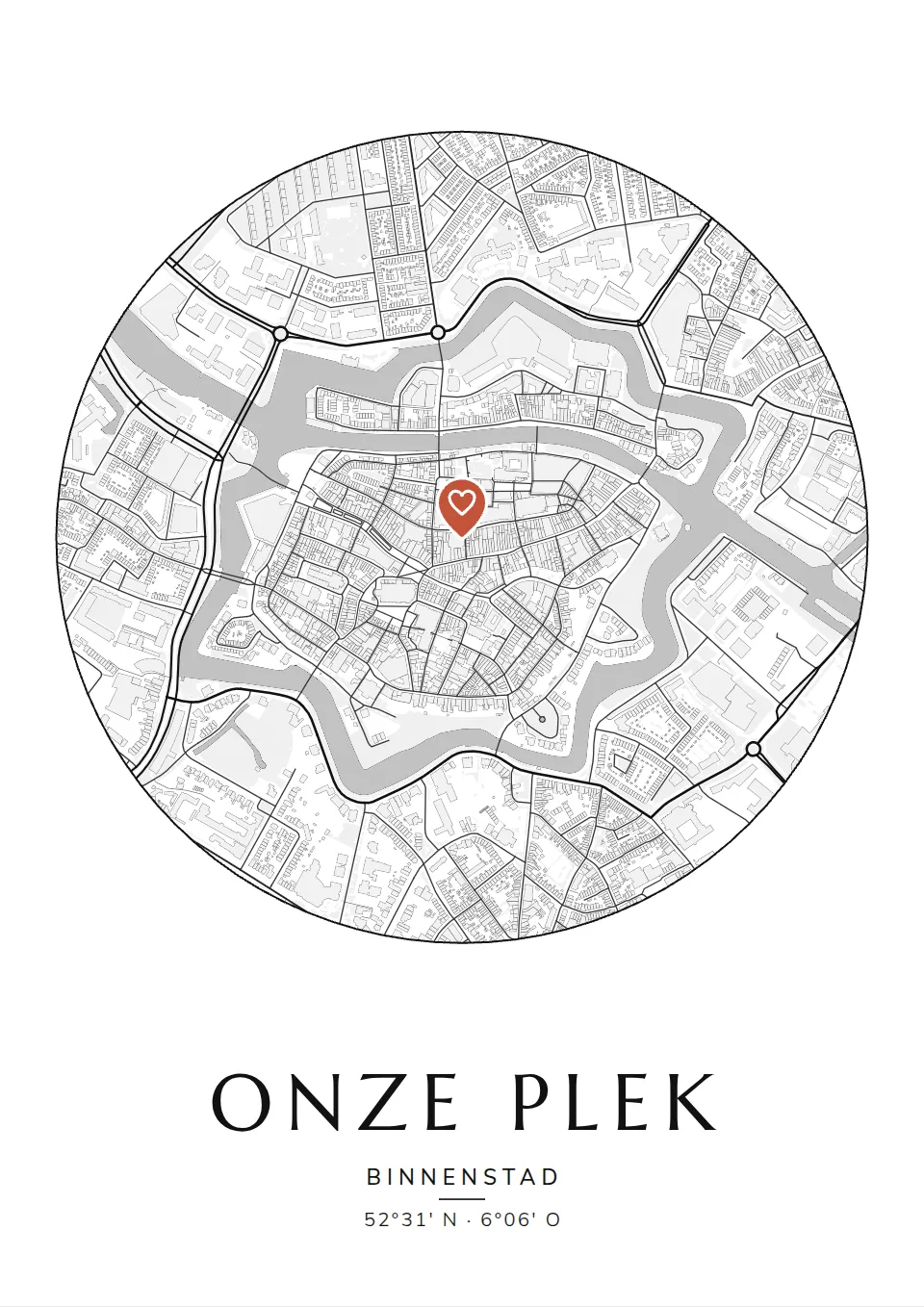 Poster van Zwolle, de wijk Binnenstad, stadsposter in de stijl Onze plek