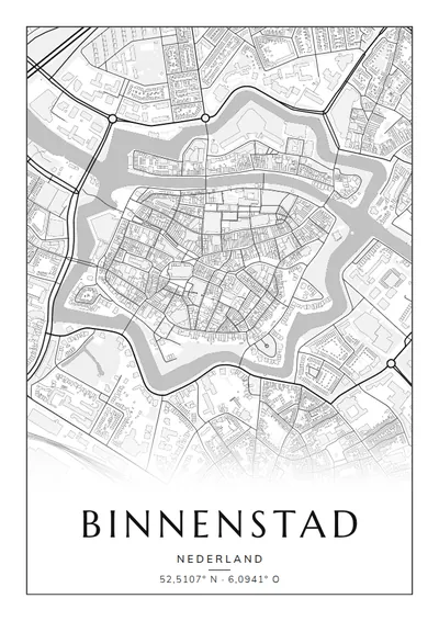 Poster van Zwolle, de wijk Binnenstad, stadsposter in de stijl Zwart-wit