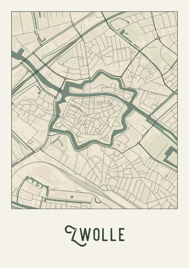 Poster van Zwolle, de hele stad, stadsposter in de stijl Crème