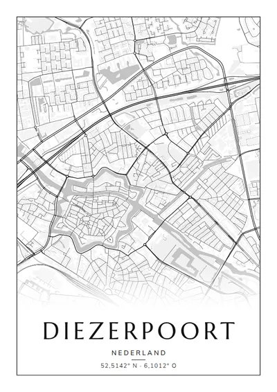 Poster van Zwolle, de wijk Diezerpoort, stadsposter in de stijl Zwart-wit