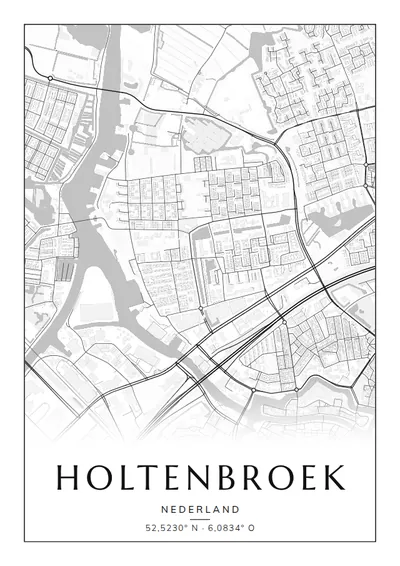 Poster van Zwolle, de wijk Holtenbroek, stadsposter in de stijl Zwart-wit