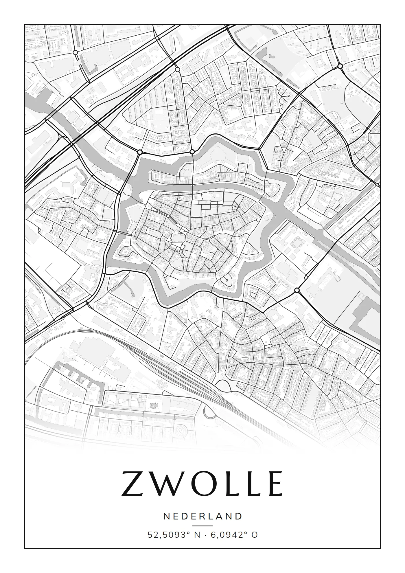 Poster van Zwolle, de hele stad, stadsposter in de stijl Klassiek