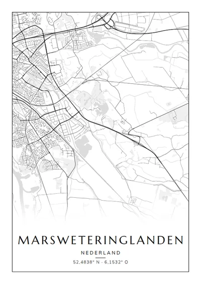 Poster van Zwolle, de wijk Marsweteringlanden, stadsposter in de stijl Zwart-wit