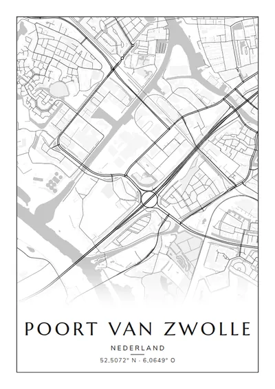 Poster van Zwolle, de wijk Poort van Zwolle, stadsposter in de stijl Zwart-wit