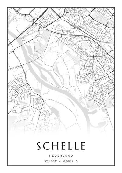 Poster van Zwolle, de wijk Schelle, stadsposter in de stijl Zwart-wit