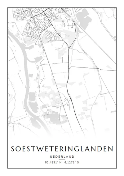 Poster van Zwolle, de wijk Soestweteringlanden, stadsposter in de stijl Zwart-wit