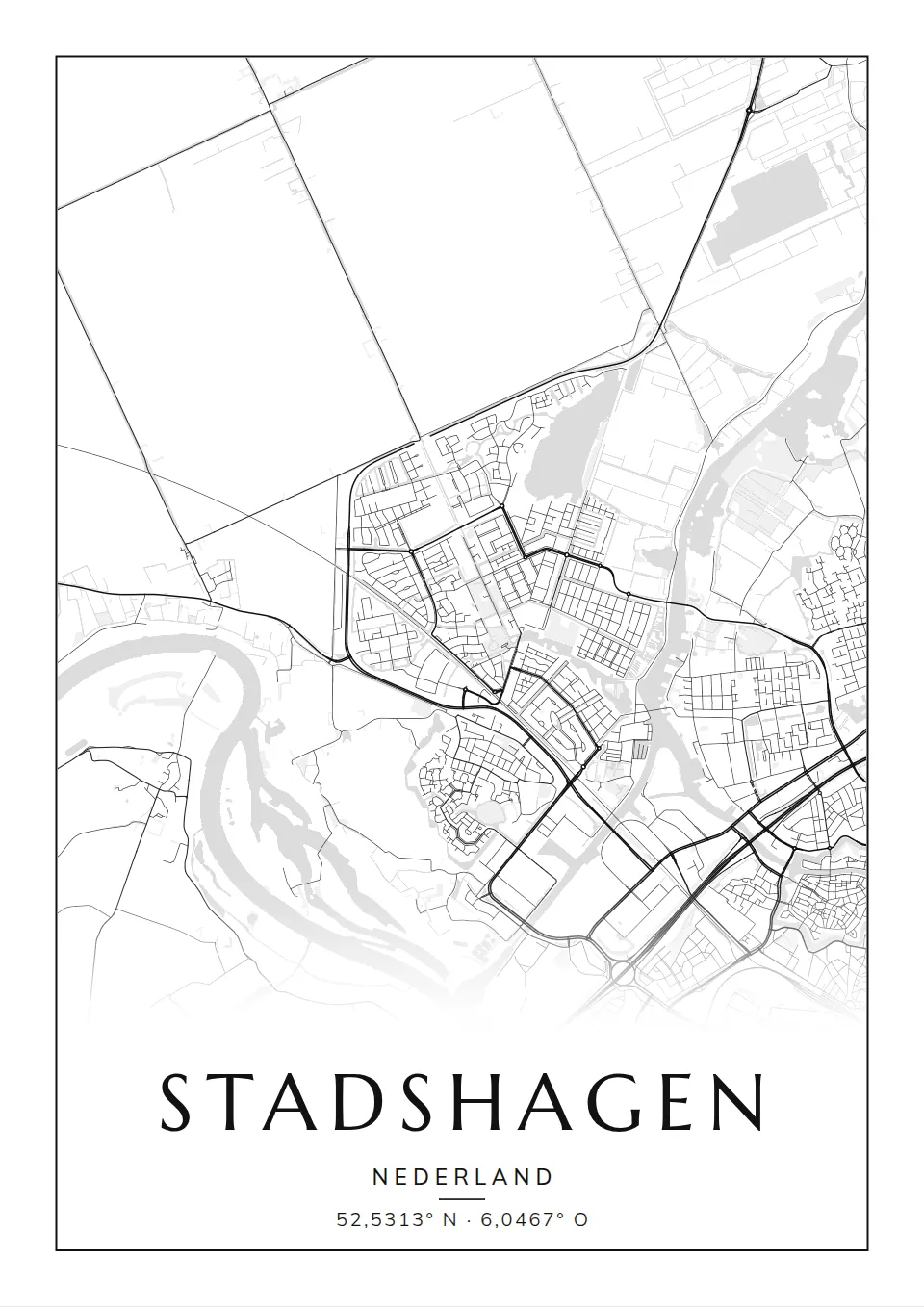Poster van Zwolle, de wijk Stadshagen, stadsposter in de stijl Klassiek