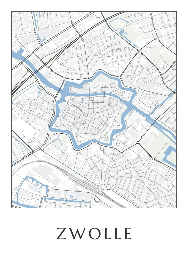 Poster van Zwolle, de hele stad, stadsposter in de stijl Tot op het huis