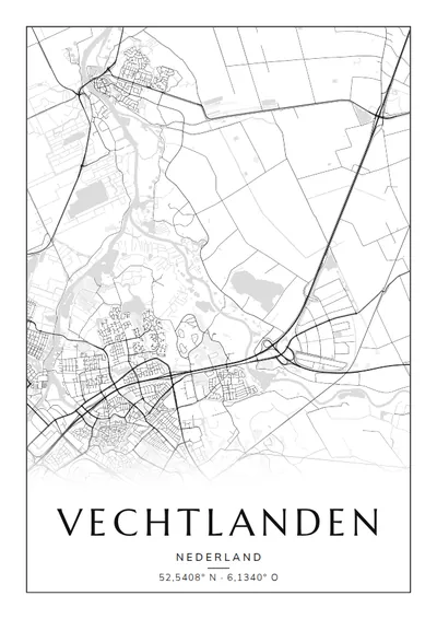 Poster van Zwolle, de wijk Vechtlanden, stadsposter in de stijl Zwart-wit