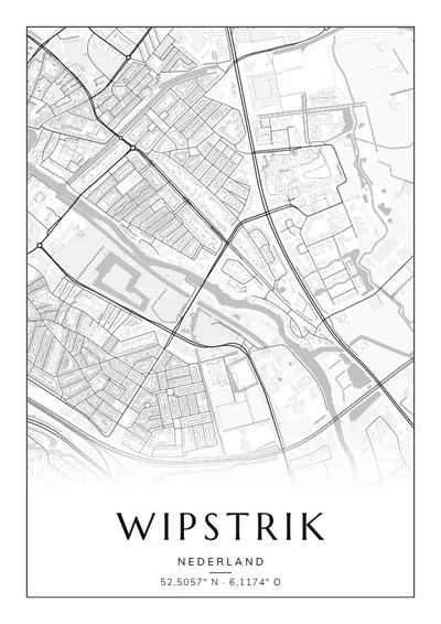 Poster van Zwolle, de wijk Wipstrik, stadsposter in de stijl Zwart-wit
